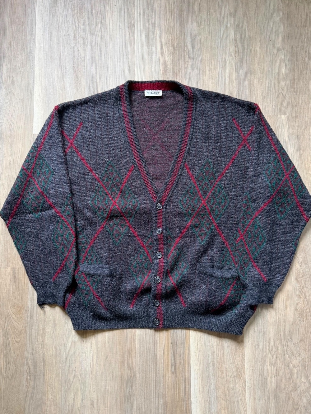 Vintage 90's Bovet Geometric Argyle Knit Cardigan